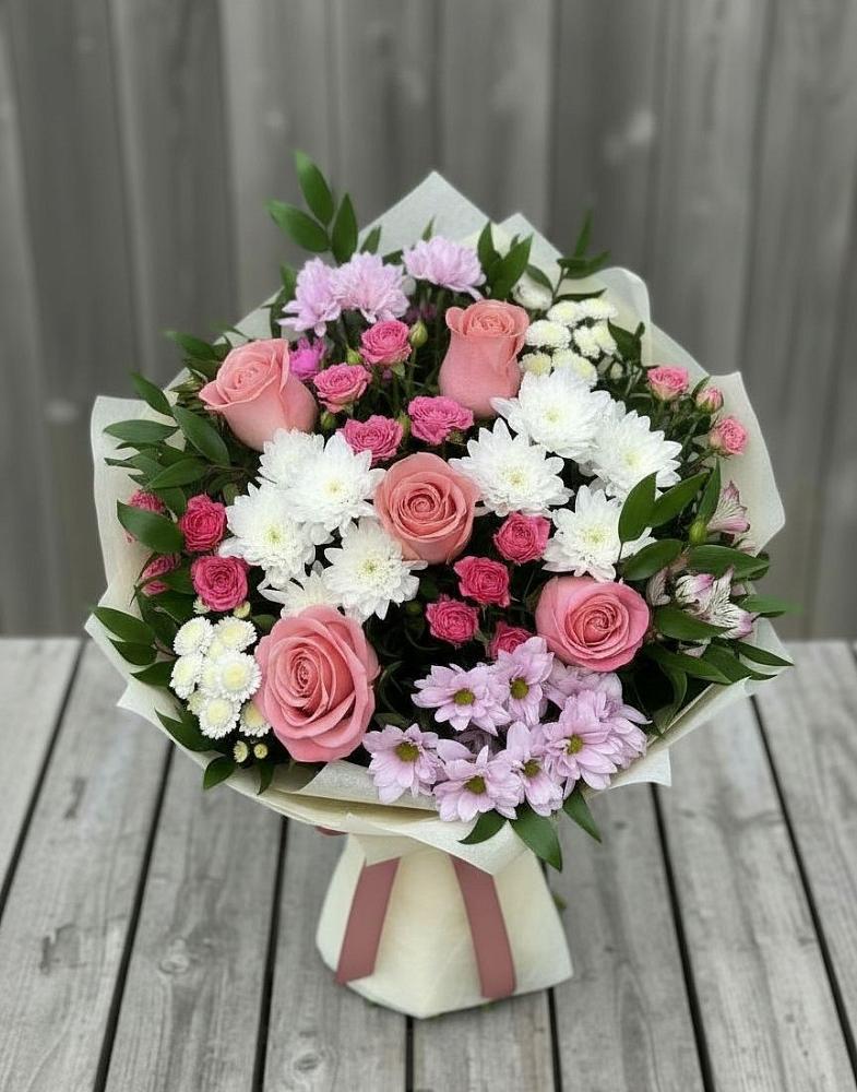 Букет цветов из: Альстромерии, Гвоздики, Розы и Хризантемы в Лайково