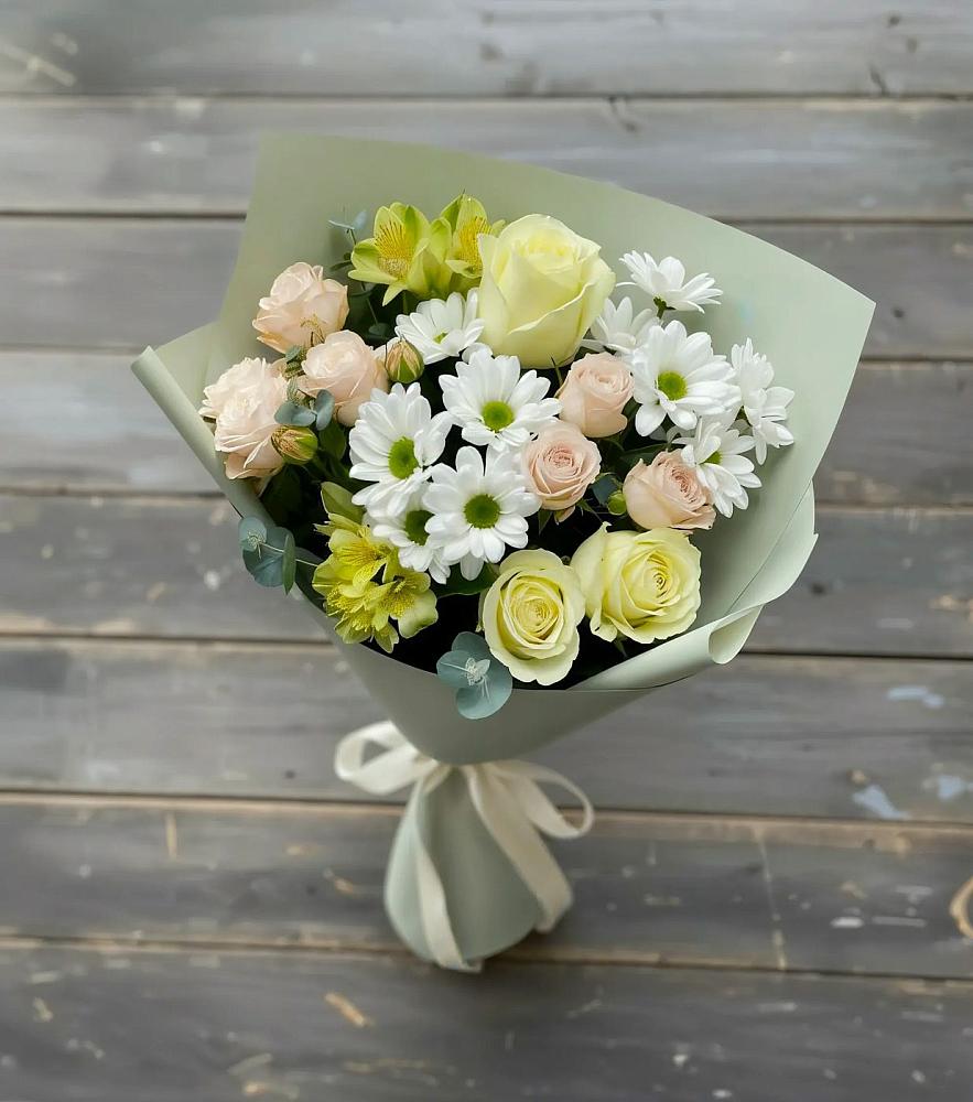 Букет цветов из: Альстромерии, Розы и Хризантемы в Лайково