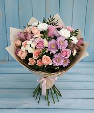 Букет цветов из:  Хризантемы, Розы и Альстромерии в Лайково